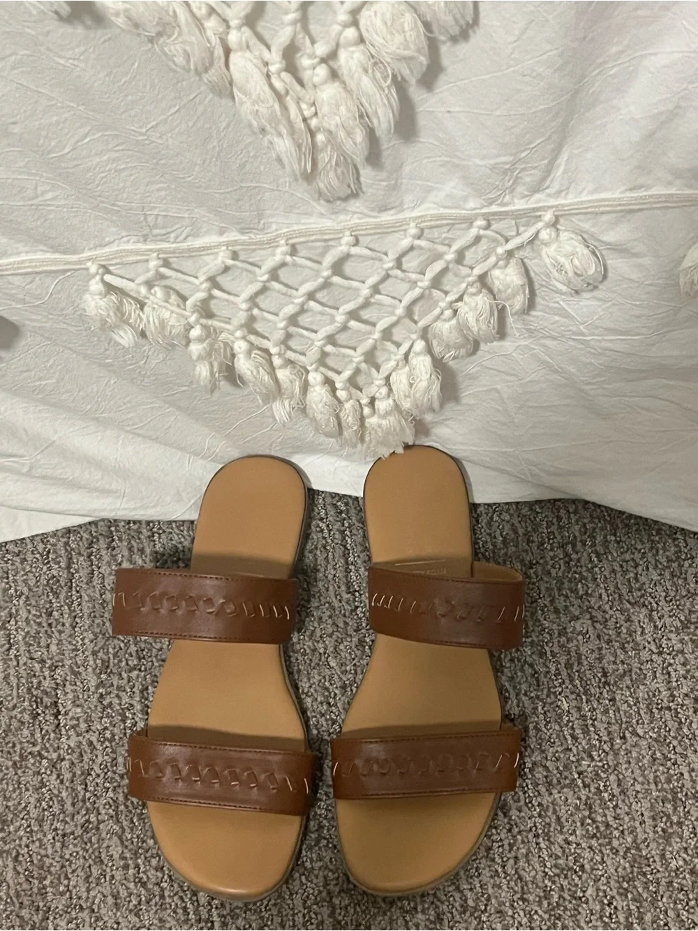 LC Lauren Conrad Brown Double-Strap Slide Sandals
